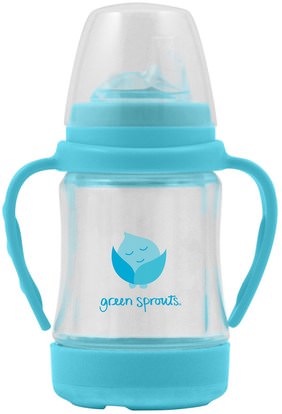 iPlay Inc., Glass Sip & Straw Cup, 6+ Months, 9+ Months, Light Blue, 1 Cup, 4 oz (125 ml) ,صحة الأطفال، أطفال الأطعمة، تغذية الطفل، سيبي الكؤوس