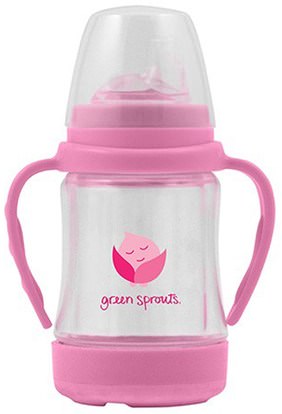 iPlay Inc., Glass Sip & Straw Cup, 6+ Months, 9+ Months, Pink, 1 cup 4 oz (125 ml) ,صحة الأطفال، أطفال الأطعمة، تغذية الطفل، سيبي الكؤوس