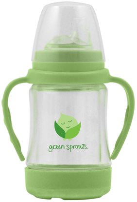 iPlay Inc., Green Sprouts, Glass Sip & Straw Cup, Green, 6-9+ Months, 4 oz (125 ml) ,صحة الأطفال، أطفال الأطعمة، تغذية الطفل، سيبي الكؤوس