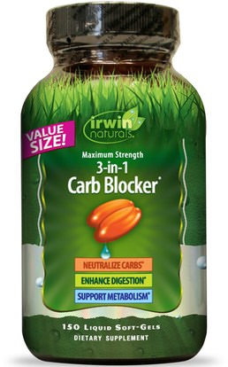 Irwin Naturals, 3-in-1 Carb Blocker, Maximum Strength, 150 Liquid Soft-Gels ,والمكملات الغذائية، والفاصوليا البيضاء استخراج الكلى المرحلة 2، والصحة، والنظام الغذائي