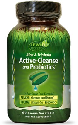 Irwin Naturals, Aloe & Triphala Active-Cleanse and Probiotics, 60 Liquid Soft-Gels ,الصحة، السموم، تطهير القولون