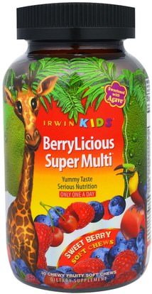 Irwin Naturals, BerryLicious Super Multi, Sweet Berry, 30 Chewy Fruity Soft Chews ,الفيتامينات، الفيتامينات المتعددة، الأطفال الفيتامينات، منتجات حساسة للحرارة