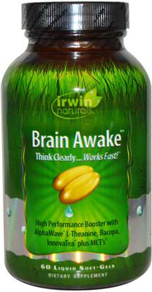 Irwin Naturals, Brain Awake, 60 Liquid Soft-Gels ,والصحة، واضطراب نقص الانتباه، إضافة، أدهد، الدماغ