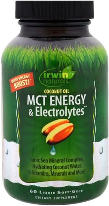 Irwin Naturals, Coconut Oil, MCT Energy & Electrolytes, 60 Liquid Soft-Gels ,الصحة، الطاقة، مك النفط، الغذاء، كيتو ودية