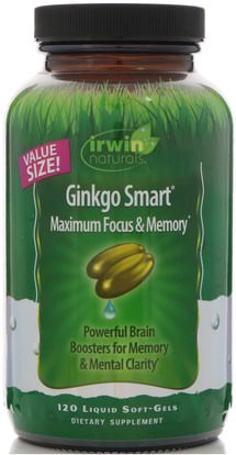 Irwin Naturals, Ginkgo Smart, Maximum Focus & Memory, 120 Liquid Soft-Gels ,الصحة، اضطراب نقص الانتباه، إضافة، أدهد، الدماغ، فينبوسيتين، الذاكرة