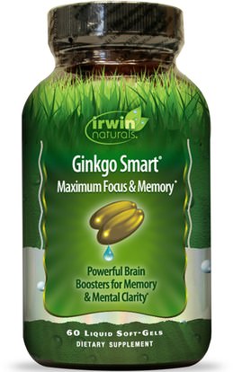 Irwin Naturals, Ginkgo Smart, Maximum Focus & Memory, 60 Liquid Soft-Gels ,الصحة، اضطراب نقص الانتباه، إضافة، أدهد، الدماغ، فينبوسيتين، الذاكرة