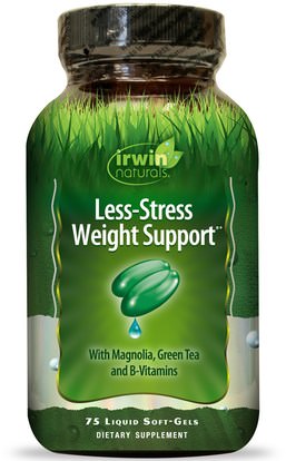 Irwin Naturals, Less-Stress Weight Support, 75 Liquid Soft-Gels ,وفقدان الوزن، والنظام الغذائي، والكورتيزول، والصحة