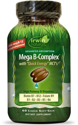 Irwin Naturals, Mega B Complex, with Quick Energy MCTs, 60 Liquid Soft-Gels ,الطعام، كيتو، حبي، حيوية