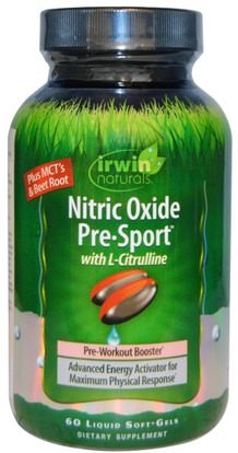 Irwin Naturals, Nitric Oxide Pre-Sport, 60 Liquid Soft-Gels ,والرياضة، وتجريب، والطاقة