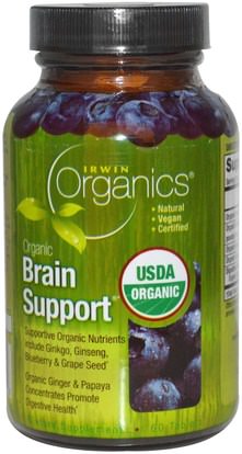 Irwin Naturals, Organics, Brain Support, 60 Tablets ,والصحة، واضطراب نقص الانتباه، إضافة، أدهد، الدماغ