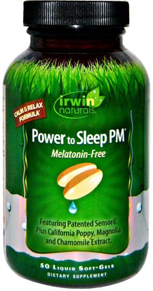 Irwin Naturals, Power to Sleep PM, Melatonin-Free, 50 Liquid Soft-Gels ,والمكملات الغذائية، والنوم