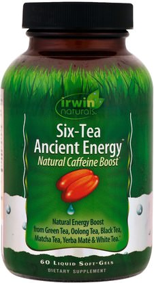 Irwin Naturals, Six-Tea Ancient Energy, Natural Caffeine Boost, 60 Liquid Soft-Gels ,والصحة، والنظام الغذائي