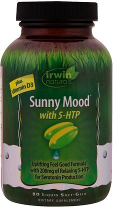 Irwin Naturals, Sunny Mood With 5-HTP, Plus Vitamin D3, 80 Liquid Soft-Gels ,المكملات الغذائية، 5-هتب