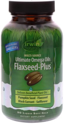 Irwin Naturals, Ultimate Omega Oils, Flaxseed-Plus, 90 Liquid Soft-Gels ,المكملات الغذائية، إيفا أوميجا 3 6 9 (إيبا دا)، أوميغا 369 قبعات / علامات التبويب
