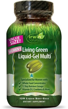 Irwin Naturals, Womens Living Green Liquid-Gel Multi, 120 Liquid Soft-Gels ,الفيتامينات، النساء الفيتامينات المتعددة، النساء