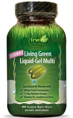 Irwin Naturals, Womens Living Green Liquid-Gel Multi, 90 Liquid Soft-Gels ,الفيتامينات، النساء الفيتامينات المتعددة، النساء