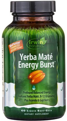 Irwin Naturals, Yerba Mate, Energy Burst, 60 Liquid Soft-Gels ,الطعام، شاي العشبية، يربا، تزاوج، الصحة، حيوية