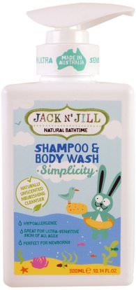 Jack n Jill, Natural Bathtime, Shampoo & Body Wash, Simplicity, 10.14 fl oz (300 ml) ,حمام، الجمال، دقة بالغة، فروة الرأس، الشامبو