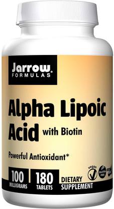 Jarrow Formulas, Alpha Lipoic Acid, with Biotin, 100 mg, 180 Tablets ,والمكملات الغذائية، ومضادات الأكسدة، ألفا حمض ليبويك، ألفا حمض ليبويك 100 ملغ