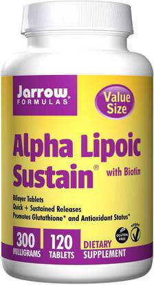 Jarrow Formulas, Alpha Lipoic Sustain, with Biotin, 300 mg, 120 Tablets ,المكملات الغذائية، مضادات الأكسدة، حمض الليبويك ألفا