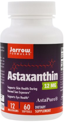 Jarrow Formulas, Astaxanthin, 12 mg, 60 Softgels ,المكملات الغذائية، مضادات الأكسدة، أستازانتين