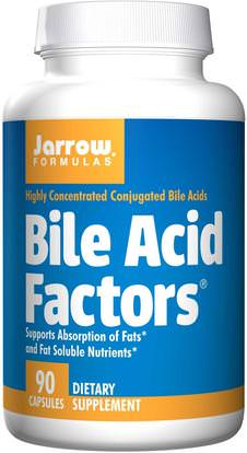 Jarrow Formulas, Bile Acid Factors, 90 Capsules ,المكملات الغذائية، منتجات الأبقار، الإنزيمات، حمض الصفراء
