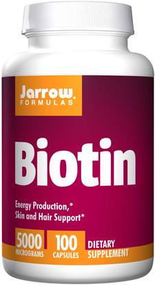 Jarrow Formulas, Biotin, 5000 mcg, 100 Capsules ,الفيتامينات، فيتامين ب، البيوتين