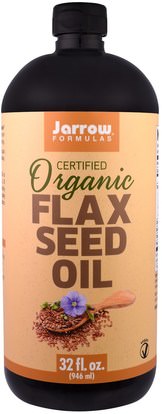 Jarrow Formulas, Certified Organic Flax Seed Oil, 32 fl oz (946 ml) ,المكملات الغذائية، إيفا أوميجا 3 6 9 (إيبا دا)، الكتان النفط السائل، بذور الكتان