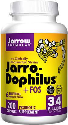Jarrow Formulas, Jarro-Dophilus + FOS, 3.4 Billion, 200 Capsules (Ice) ,المكملات الغذائية، البروبيوتيك، أسيدوفيلوس، المنتجات المثلجة المبردة