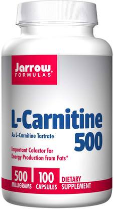 Jarrow Formulas, L-Carnitine 500, 500 mg, 100 Capsules ,المكملات الغذائية، والأحماض الأمينية، ل كارنيتين، ل كارنيتين فوماريت