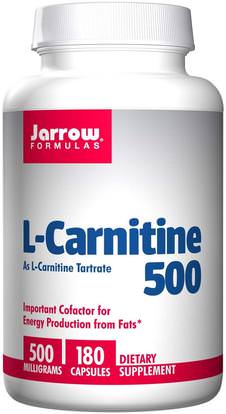 Jarrow Formulas, L-Carnitine 500, 500 mg, 180 Capsules ,المكملات الغذائية، والأحماض الأمينية، ل كارنيتين، ل كارنيتين طرطرات
