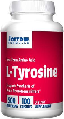 Jarrow Formulas, L-Tyrosine, 500 mg, 100 Capsules ,المكملات الغذائية، والأحماض الأمينية، لتر التيروزين