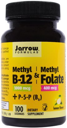 Jarrow Formulas, Methyl B-12 & Methyl Folate, 1,000 mcg / 400 mcg, Lemon Flavor, 100 Lozenges ,الفيتامينات، وفيتامين ب، وفيتامين ب 12، وفيتامين ب 12 - ميثيلكوبالامين