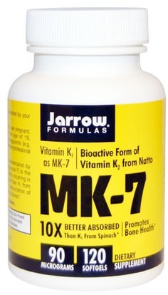 Jarrow Formulas, MK-7, Vitamin K2 as MK-7, 90 mcg, 120 Softgels ,الفيتامينات، فيتامين k