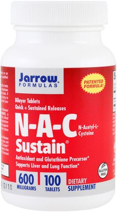 Jarrow Formulas, N-A-C Sustain, N-Acetyl-L-Cysteine, 600 mg, 100 Tablets ,المكملات الغذائية، والأحماض الأمينية، ناك (ن أستيل السيستين)
