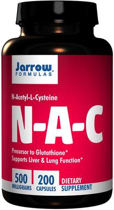 Jarrow Formulas, N-A-C, N-Acetyl-L-Cysteine, 500 mg, 200 Capsules ,المكملات الغذائية، والأحماض الأمينية، ناك (ن أستيل السيستين)
