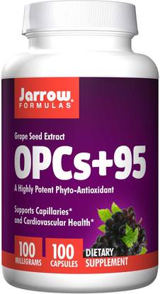 Jarrow Formulas, OPCs + 95, Grape Seed Extract, 100 mg, 100 Capsules ,المكملات الغذائية، مضادات الأكسدة، استخراج بذور العنب