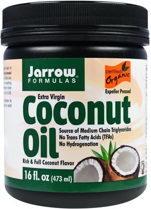 Jarrow Formulas, Organic, Extra Virgin Coconut Oil, 16 oz (473 g) ,الطعام، زيت جوز الهند، زيوت الطبخ النبيذ والخل