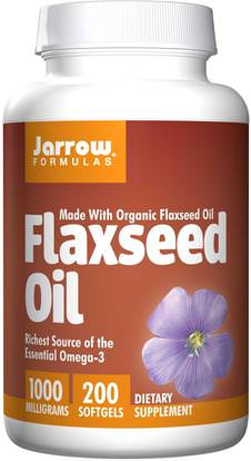 Jarrow Formulas, Organic, Flaxseed Oil, 1000 mg, 200 Softgels ,المكملات الغذائية، إيفا أوميجا 3 6 9 (إيبا دا)، سوفتغيلس الكتان النفط