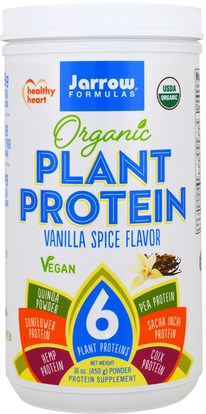 Jarrow Formulas, Organic Plant Protein, Vanilla Spice Flavor, 16 oz (450 g) ,والمكملات الغذائية، والبروتين