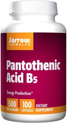 Jarrow Formulas, Pantothenic Acid B5, 500 mg, 100 Capsules ,الفيتامينات، فيتامين ب، فيتامين b5 - حمض البانتوثنيك