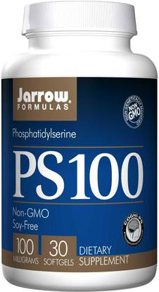 Jarrow Formulas, PS 100, Phosphatidylserine, 100 mg, 30 Softgels ,المكملات الغذائية، فوسفهاتيديلزير، اضطراب نقص الانتباه، إضافة، أدهد، الدماغ