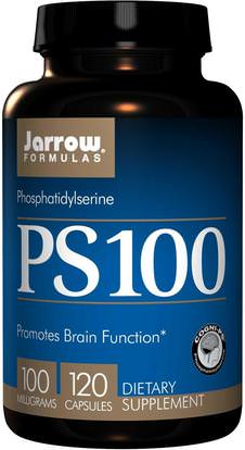 Jarrow Formulas, PS 100, Phosphatidylserine, 100 mg, 120 Capsules ,المكملات الغذائية، فوسفهاتيديلزير، اضطراب نقص الانتباه، إضافة، أدهد، الدماغ