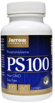 Jarrow Formulas, PS100, Phosphatidylserine, 100 mg, 60 Softgels ,المكملات الغذائية، فوسفهاتيديلزير، اضطراب نقص الانتباه، إضافة، أدهد، الدماغ
