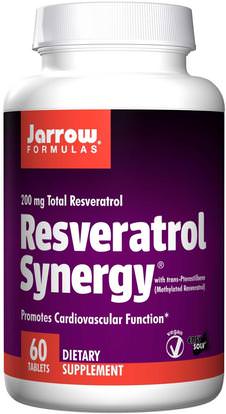 Jarrow Formulas, Resveratrol Synergy, 200 mg Total Resveratrol, 60 Tablets ,المكملات الغذائية، ريسفيراترول، بتيروستيلبين