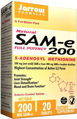 Jarrow Formulas, SAM-e (S-Adenosyl-L-Methionine) 200, 200 mg, 20 Enteric-Coated Tablets ,الصحة، تعاطي المخدرات، الإدمان، سام-e (s-أدينوسيل ميثيونين)، سام-e 200 ملغ