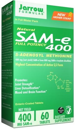 Jarrow Formulas, SAM-e (S-Adenosyl-L-Methionine) 400, 60 Enteric-Coated Tablets ,الصحة، تعاطي المخدرات، الإدمان، سام-e (s-أدينوسيل ميثيونين)، سام-e 400 ملغ
