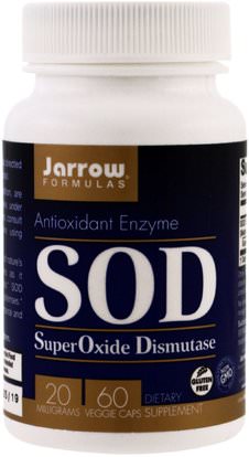Jarrow Formulas, SuperOxide Dismutase (SOD), 20 mg, 60 Veggie Caps ,المكملات الغذائية، سوبر أكسيد ديسموتاز سود جليسودين