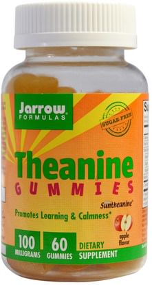 Jarrow Formulas, Theanine Gummies, Apple Flavor, Sugar Free, 100 mg, 60 Gummies ,المكملات الغذائية، غوميز