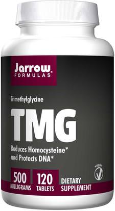 Jarrow Formulas, TMG, Trimethylglycine, 500 mg, 120 Tablets ,والمكملات الغذائية، تمغ (البيتين اللامائية)، والصحة
